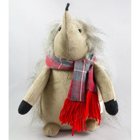 Plush Hedgehog with Plaid Scarf 11" Stuffed Animal Doorstop - Picture 2 of 10